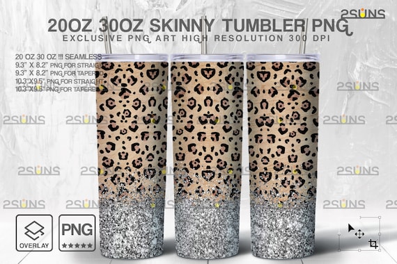 20oz Glitter Silver Leopard Skinny Tumbler SEAMLESS Digital Design, Sublimation PNG Template, Straight and Wrap Design, 30oz Tapered Pattern Il_570xn