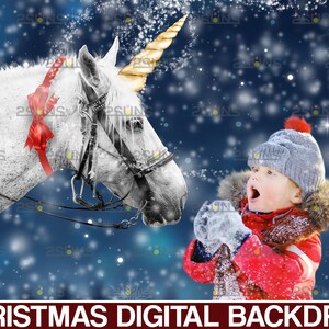 Christmas digital backdrop, Christmas overlays, Unicorn backdrop, Christmas digital background, Winter backdrop, Horse photoshop overlays