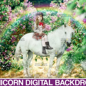 Unicorn digital backdrop, Floral backdrop, Unicorn photo overlay, Flower photoshop overlays, Field overlay, Tree branches, Horse backdrop