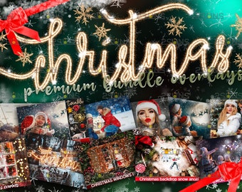390 Bundle Christmas photoshop overlays, Santa hand overlay, Sparkler overlay, Christmas digital backdrop, Frozen Window overlay png