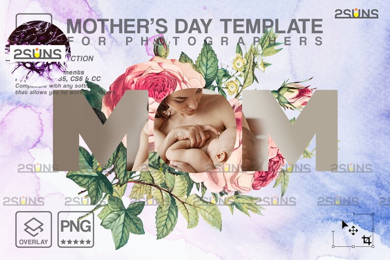 Mothers day cards template, Mothers day overlay, Mothers day cards, watercolor frames, Watercolor masks, Maternity photoshop overlays image 1