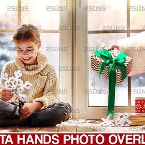 Christmas overlays, Santa overlay, photoshop overlays, Santa clipart png, Santa hand photo overlays, Christmas photo gift box overlay