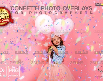 Buntes Konfetti-Overlay-Foto, Geburtstagsparty-Overlay, Gender-Reveal-Konfetti-Overlay, Babyparty, Konfetti-Photoshop-Overlays