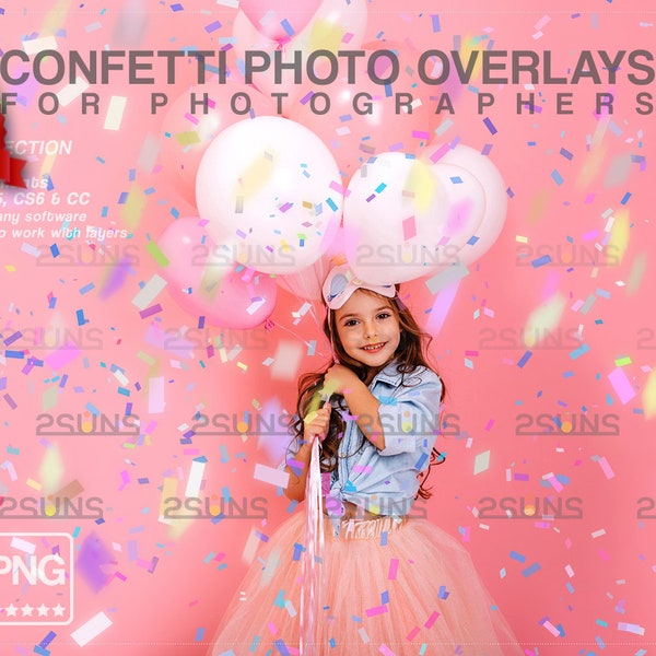 Buntes Konfetti-Overlay-Foto, Geburtstagsparty-Overlay, Gender-Reveal-Konfetti-Overlay, Babyparty, Konfetti-Photoshop-Overlays