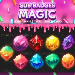 9 Magic sub badges GEM, Сrystal Twitch badges, Magic crystal sub badge, Badges For Streamer Discord, Colored Magic Crystal gem pack png