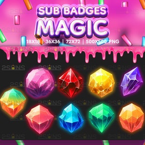 9 Magic sub badges GEM, Crystal Twitch badges, Magic crystal sub badge, Badges For Streamer Discord, Colored Magic Crystal Jewels pack png