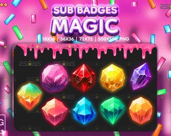 9 Magic sub badges GEM, Сrystal Twitch badges, Magic crystal sub badge, Badges For Streamer Discord, Colored Magic Crystal gem pack png