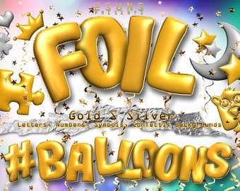 Goldfolie Ballons Photoshop Overlays, Party Foto Overlays, Brief Ballons Clipart, Ballons Overlays png, Geburtstag Ballons Clipart