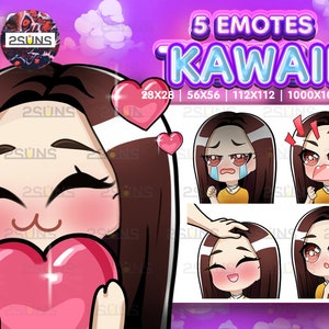 Girl Chibi EMOTES 5, Emoji Twitch Pack, Smile Emotes Pack, Emotes For Streamer, Emotes Pack Discord, Cute Kawaii Chibi Brown hair, Emoji PNG