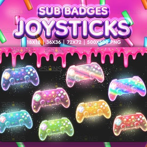 8 Controller sub badges, Joystick bit badges, Gaming sub badges, Badges For Streamer Discord, Game sub badges pack png, Gamepad sub badges