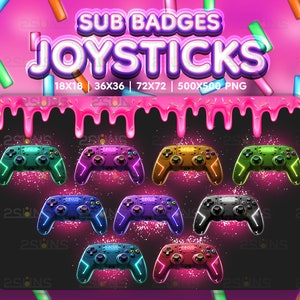 9 Controller sub badges, Joystick bit badges, Gaming sub badges, Badges For Streamer Discord, Game sub badges pack png, Gamepad sub badges