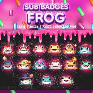15 Frogs sub badges, toad Twitch badges, frogling sub badge, Badges For Streamer Discord, Cute froggy Sub Badges Neko pack png, Frog Emotes