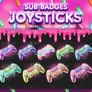 9 Controller sub badges, Joystick bit badges, Gaming sub badges, Badges For Streamer Discord, Game sub badges pack png, Gamepad sub badges