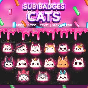 15 Cats sub badges, Kitty Twitch badges, Kitten sub badge, Badges For Streamer Discord, Cute Cat Sub Badges Neko pack png, Cats Emotes
