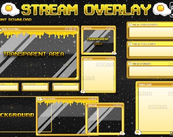 Kawaii Twitch overlay package, Stream overlay, Yellow egg overlay, Webcam overlay, overlay Panels, Stream Package overlay, Streaming overlay