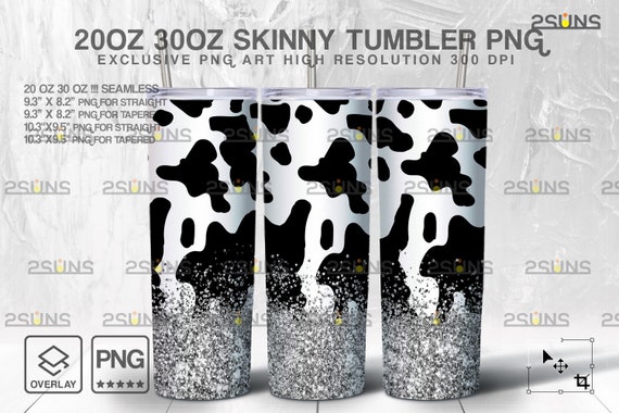 20oz CowHide Silver Glitter Skinny Tumbler SEAMLESS Design, Sublimation PNG Cow Fur, Straight and Wrap Design, 30oz Western Country Tumbler Il_570xn