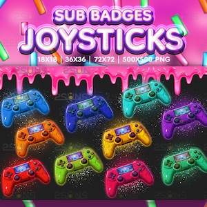 10 Controller sub badges, Joystick bit badges, Gaming sub badges, Badges For Streamer Discord, Game sub badges pack png, Gamepad sub badges