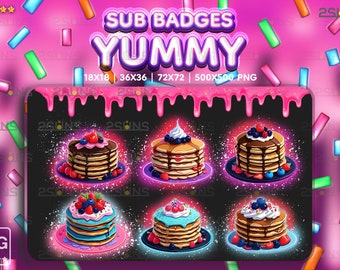 6 Yummy sub badges, Cute Cakes Twitch badges, PANCAKES sub badge, Badges For Streamer Discord, Rainbow Cakes Kawaii pack png