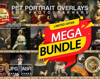 MEGA BUNDLE Royal Pet Portrait photoshop templates, Pet Portrait background, Digital painting pet, Royal dog portrait, photoshop overlays