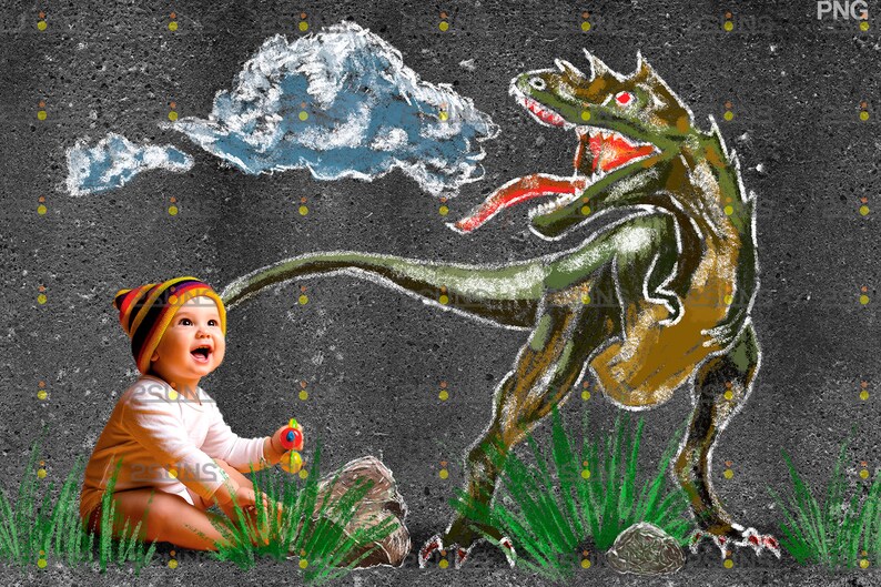 Dinosaurs Chalk art overlays Dinosaur backdrop Sidewalk Etsy
