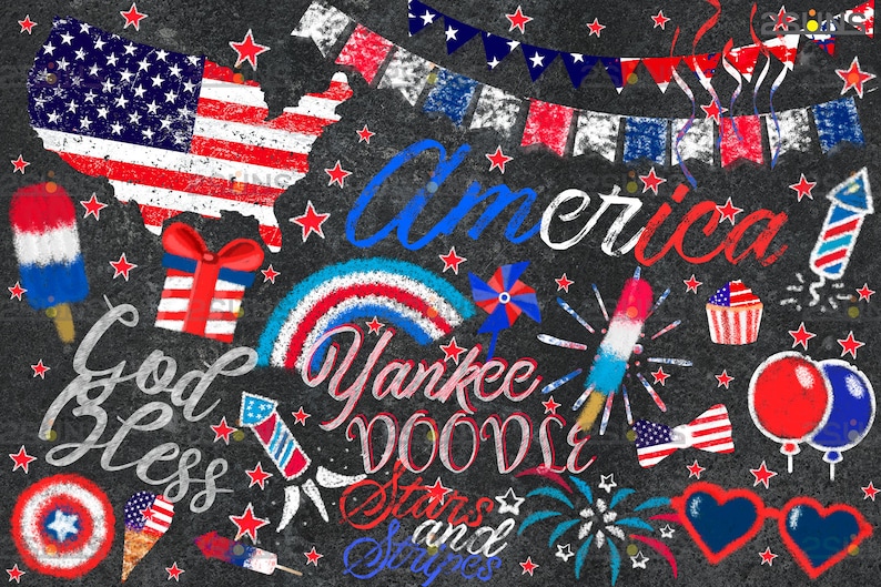 Chalk art 4th of July clipart Independence day sidewalk chalk Etsy