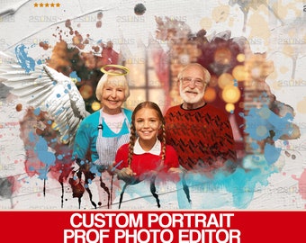 Professional photoshop service, Custom family portrait, watercolor portrait, Loss of loved, Add deceased loved, Memorial Gift Angel