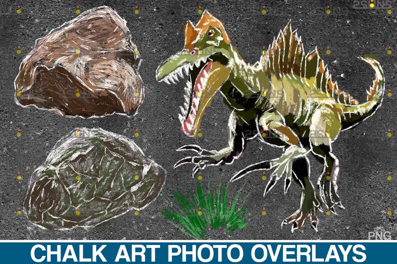 Dinosaurs Chalk art overlays Dinosaur backdrop Sidewalk Etsy