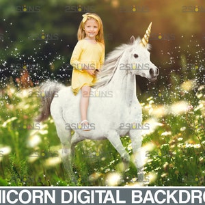 Unicorn digital backdrop, Floral backdrop, Unicorn photo overlay, Flower photoshop overlays, Field overlay, Tree branches, Horse backdrop