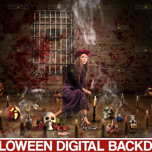 Halloween Backdrop, Witch photo backdrop, photoshop overlays, Halloween digital backdrop, Pumpkin backdrop, photoshop template