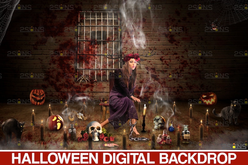 Witch ritual Photography backdrop Halloween photo prop Pumpkin backdrop Halloween Digital Backdrop /& Witch photoshop backdrop