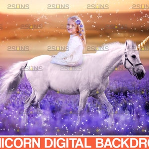 Unicorn digital backdrop, Floral backdrop, Unicorn photo overlay, Flower photoshop overlays, Field overlay, Tree branches, Horse backdrop