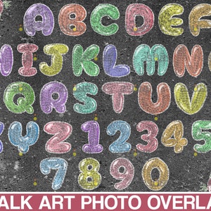 Alfabeto con tiza para acera, superposiciones de tiza con letras, ilustración de pizarra escolar PNG, superposiciones de Photoshop, carta de regreso a clases PNG