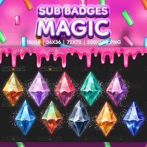 10 Magic sub badges GEM, Сrystal Twitch badges, Magic Diamond sub badge, Badges For Streamer Discord, Medal Magic Crystal gem pack png