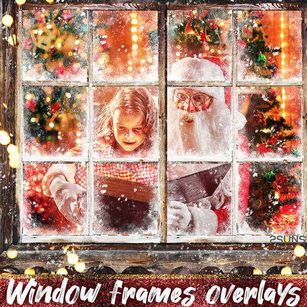 Christmas window overlay, photoshop overlays, Christmas overlays, Winter frame clipart, Frosted window overlays, Christmas digital backdrop