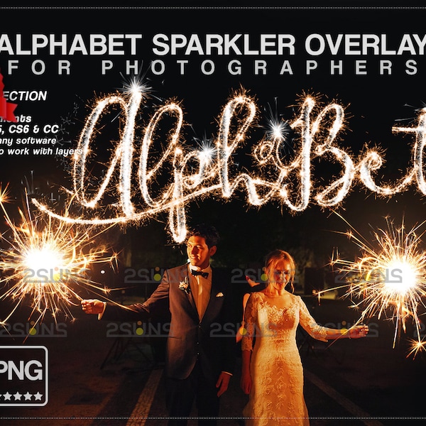 Photoshop overlays Alphabet sparkler font, Wedding sparkler overlay, photo overlays sparkler, Bokeh overlay, Firework letters clipart