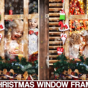 Christmas window overlay, Christmas overlay, photoshop overlays, Winter frame clipart, Frosted window backdrop, Winter photo frames PNG