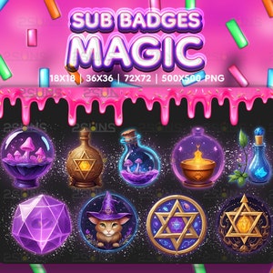 9 Magic sub badges mushroom, Goth Twitch badges potion, Magic ball sub badge, Badges For Streamer Discord, Witch Halloween Gem pack png