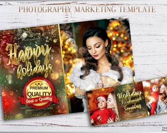 Christmas Mini Session Photoshop Template, Marketing Board, Watercolor Mini Session Marketing Template, Christmas Minis, Ad, Bokeh lights