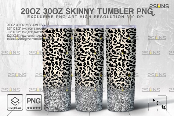 20oz Glitter Silver Leopard Skinny Tumbler SEAMLESS Digital Design, Sublimation PNG Template, Straight and Wrap Design, 30oz Tapered Pattern Il_570xn