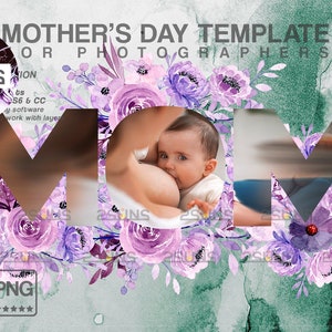 Modelo de cartão para o dia das mães, sobreposição para o dia das mães, cartões para o dia das mães, molduras de aquarela, máscaras de aquarela, sobreposições de maternidade para Photoshop