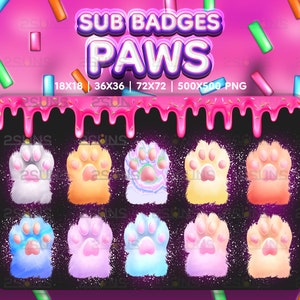 10 Cat Paw sub badges, Kitten Toe Twitch badges, Kitty sub badge, Badges For Streamer Discord, Cute Sub Badges Neko pack png, Cats Emotes