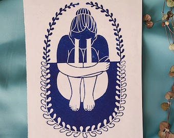Submerged - linocut