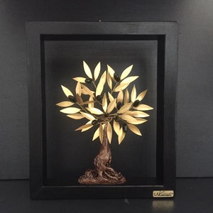 Golden Olive tree in wooden frame, Home Decor, Decoration Gift, Art Deco Sculpture, Olive Tree Art, Greek Decoration, Olive Tree Sculpture