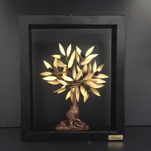 Goldener Olivenbaum im Holzrahmen, Wohnkultur, Dekorationsgeschenk, Art-Deco-Skulptur, Olivenbaumkunst, griechische Dekoration, Olivenbaumskulptur