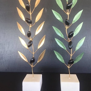 Olive Branch Sculpture: Art Deco Home Decor, Marble Base