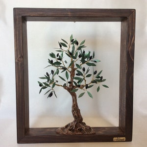 Framed Olive Tree Sculpture: Handmade Greek Art Decor