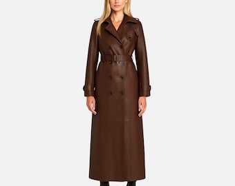 Burgundy Sheepskin Leather Trench Coat: Custom Fit Winter Outerwear