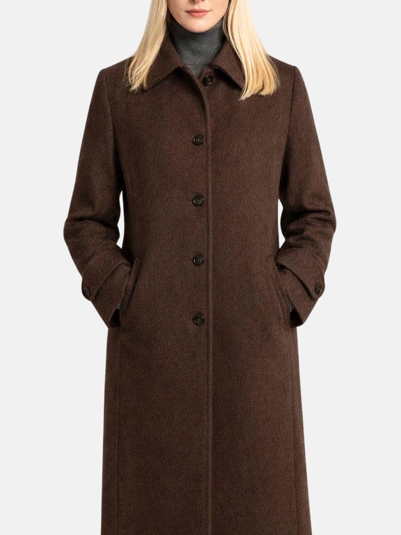 Women Brown Wool Long Coat – Classic Winter Blended Wool Coat for Women ...