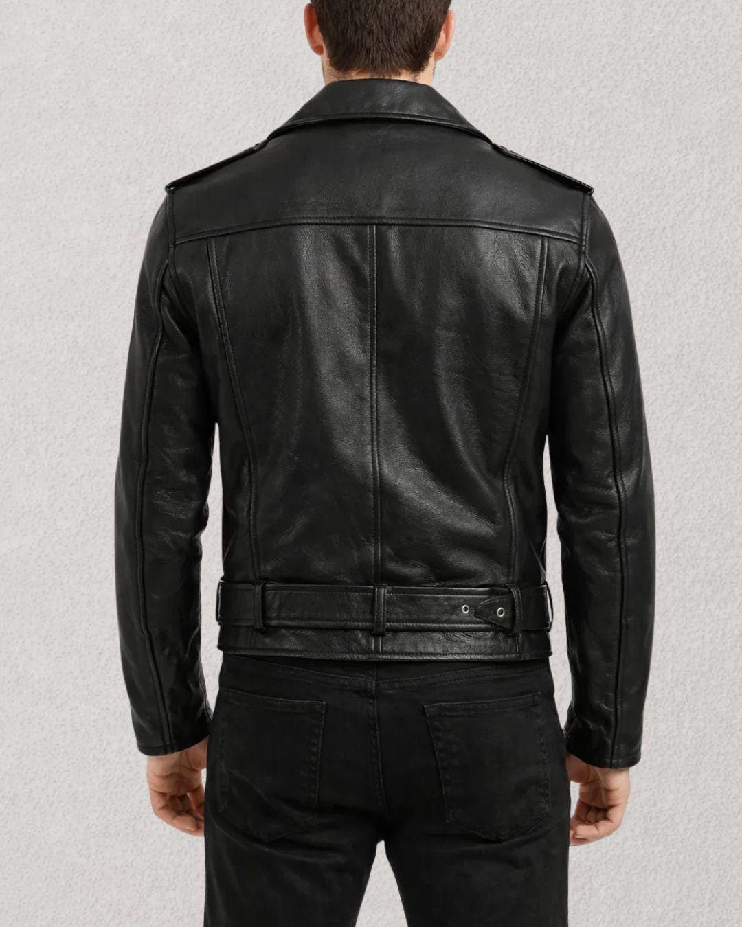 Mens Black Sheepskin Moto Jacket: Asymmetrical Biker Streetwear