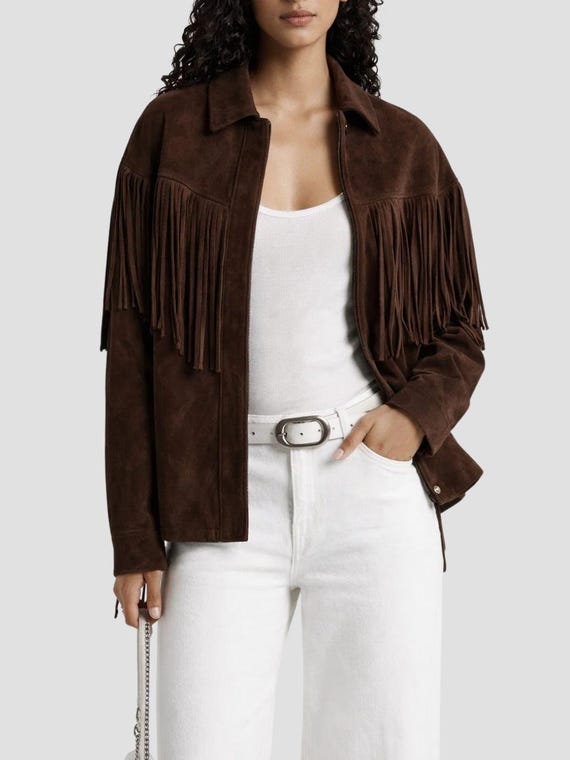 Brown Suede Fringe Jacket Women | Western Suede Jacket | Boho Fringe Suede Coat | Chocolate Brown Fringe Jacket